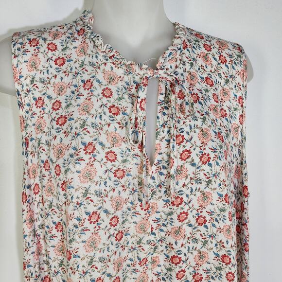 Cynthia Rowley Women’s Floral Tunic Top Large Peplum Sleeveless Tie Neck Ruffle - Picture 5 of 9